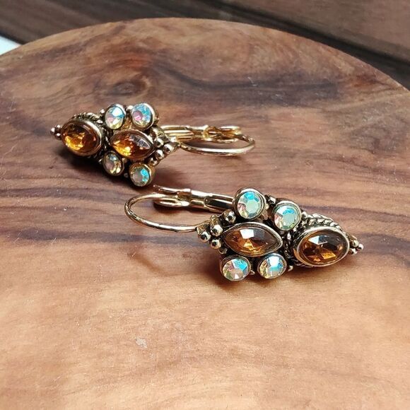 Aurora Borealis Drop Pierced Earrings French Lever Back - Picture 7 of 7